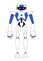 Robot 2D linear cartoon character. Robotics technology. Machine artificial intelligence isolated line vector personage white background. Software development integration color flat spot illustration