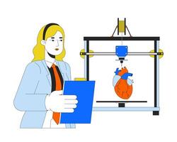 3d printed heart replica line cartoon animation. Medicine technology prototyping 4K video motion graphic. 3d printer medical bioengineer 2D linear animated character isolated on transparent background vector