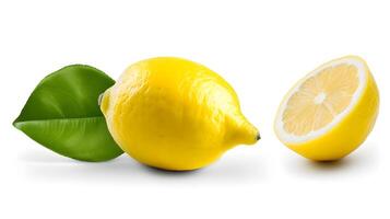 AI generated Fresh and Bright Lemon with Leaf Isolated on White Background. created with Generative AI photo