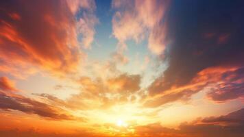 ai generado dramático puesta de sol y amanecer cielo con nubes creado con generativo ai foto