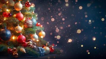 AI generated Blurred Shiny Lights and Baubles Adorning Christmas Tree with Bokeh Effect. created with Generative AI photo