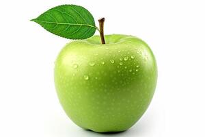 AI generated Fresh green apple with leaf on white background. created with Generative AI photo