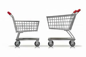 AI generated Side view of an empty metallic shopping cart isolated on white background. created with Generative AI photo