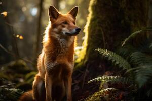 AI generated Fox in a Serene Forest. created with Generative AI photo