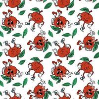 Retro fruit pattern in the form of a pair of apples. the grooves. Cute retro boy and girl characters. Cool vintage summer seamless pattern. Fashionable old style. 1970s. Emotions of fruits. Packaging vector