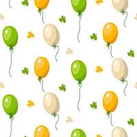 St. Patrick's Day pattern. Balloons and clover on a white background. A festive seamless vector ornament for printing on textiles and paper. Suitable for decorating St. Patrick's Day or Spring