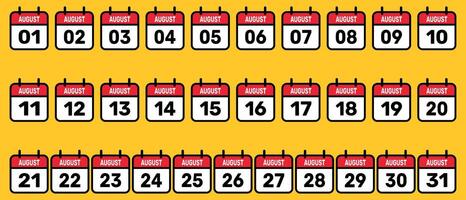 Calendar all August set Vector illustration background design.