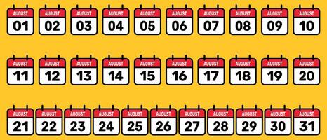 calendario todas agosto conjunto vector ilustración antecedentes diseño.