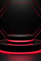 AI generated Bold Red Round Podium on Black Background for Mockup and Presentations. created with Generative AI photo