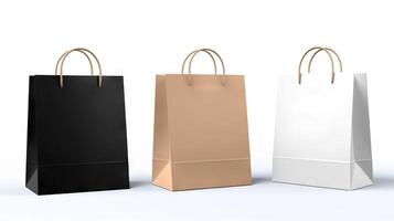 AI generated Versatile shopping bag mockups elegant paper packages isolated on white background. created with Generative AI photo