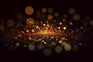 AI generated Glittering Vintage Lights in Dark Gold and Black Background. created with Generative AI photo