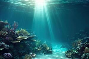 AI generated Tropical Seabed - An Underwater Scene with Vibrant Reef and Sunshine. created with Generative AI photo