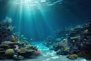 AI generated Tropical Seabed - An Underwater Scene with Vibrant Reef and Sunshine. created with Generative AI photo