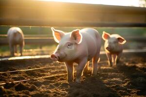 ai generado adorable pequeño cerdito en un patio. creado con generativo ai foto