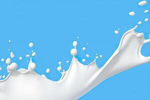 AI generated Fresh dairy products in motion white milk or yogurt splash in wave shape isolated on blue background. created with Generative AI photo