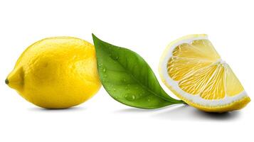 AI generated Fresh and Bright Lemon with Leaf Isolated on White Background. created with Generative AI photo