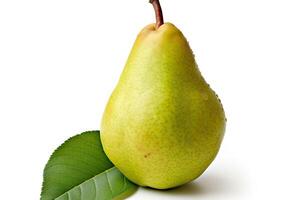 AI generated Juicy Pears with Fresh Leaves on White Background, Wet Fruits for Healthy Eating and Nutrition. created with Generative AI photo