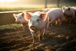 ai generado adorable pequeño cerdito en un patio. creado con generativo ai foto