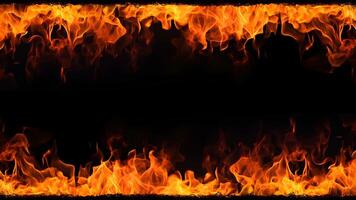 AI generated Fiery Flames on Isolated Black Background. created with Generative AI photo