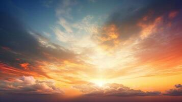 ai generado dramático puesta de sol y amanecer cielo con nubes creado con generativo ai foto