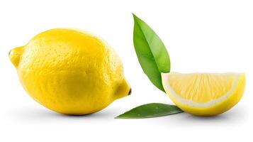 AI generated Fresh and Bright Lemon with Leaf Isolated on White Background. created with Generative AI photo