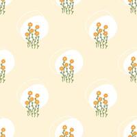 Seamless pattern with orange flowers and abstract spots on beige background. Seasonal spring and summer patterns for modern minimalistic packaging design. vector