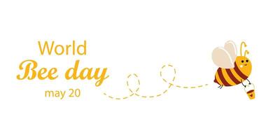 World beer day of 20 may. Banner with cute honey bees in flat-lay style for web use, printing, banners, backgrounds. Celebrating World Bee Day and caring for bees. Beekeeping and animal care vector