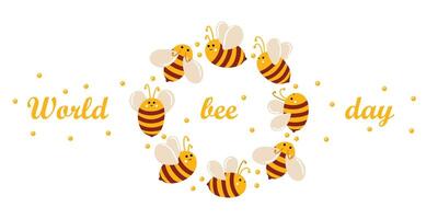 World beer day of 20 may. Banner with cute honey bees in flat-lay style for web use, printing, banners, backgrounds. Celebrating World Bee Day and caring for bees. Beekeeping and animal care vector