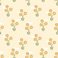 Abstract seamless pattern with bright orange flowers on beige background. Spring and summer pattern for printing on fabrics and dresses. Packaging paper and scrapbooking design. vector