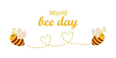 World beer day of 20 may. Banner with cute honey bees in flat-lay style for web use, printing, banners, backgrounds. Celebrating World Bee Day and caring for bees. Beekeeping and animal care vector