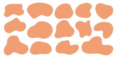 Set of abstract shaped stickers for unique modern designs. 14 abstract flowing shapes on white background. Orange stickers for adding text, creating patterns and patterns, design and printing vector