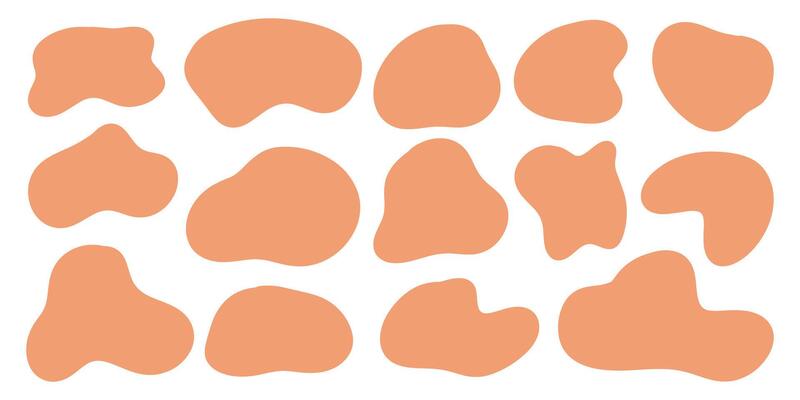 Set of abstract shaped stickers for unique modern designs. 14 abstract flowing shapes on white background. Orange stickers for adding text, creating patterns and patterns, design and printing
