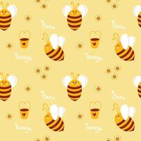 Honey pattern with bees for beekeepers and honey products. Cute summer yellow pattern with bees collecting honey. Minimalistic Flat lay design for food packaging and beekeeping design vector