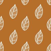 Seamless pattern with vintage leaves for seasonal designs, printing and web use on brown background. Vintage large leaves as element of textiles and clothing design or bedding. Notebook cover. vector