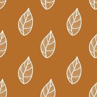 Seamless pattern with vintage leaves for seasonal designs, printing and web use on brown background. Vintage large leaves as element of textiles and clothing design or bedding. Notebook cover. vector