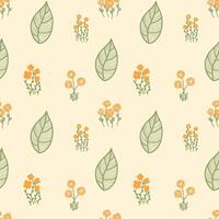 resumen sin costura modelo con brillante naranja flores y Clásico hojas en beige antecedentes. primavera y verano modelo para impresión en telas y vestidos. embalaje papel y scrapbooking diseño. vector