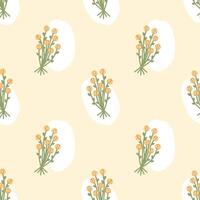 Seamless pattern with bouquet of flowers and abstract spots on beige background. Seasonal spring and summer patterns for modern minimalistic packaging design. vector