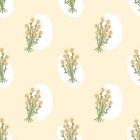 Seamless pattern with bouquet of flowers and abstract spots on beige background. Seasonal spring and summer patterns for modern minimalistic packaging design. vector