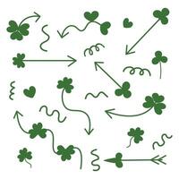 Set of green arrows with a shamrock for St. Patrick's Day. Arrows with clover. vector