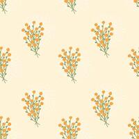 Seamless pattern with bouquet of flowers and abstract grange spots on beige background. Seasonal spring and summer patterns for modern minimalistic packaging design. vector