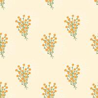 Seamless pattern with bouquet of flowers and abstract grange spots on beige background. Seasonal spring and summer patterns for modern minimalistic packaging design. vector