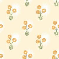 Seamless pattern with orange bouquet of flowers and abstract grange spots on beige background. Seasonal spring and summer patterns for modern minimalistic packaging design. vector