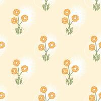 Seamless pattern with orange bouquet of flowers and abstract grange spots on beige background. Seasonal spring and summer patterns for modern minimalistic packaging design. vector