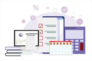 móvil aplicación, impuesto devoluciones, calculadora y calendario. impuestos y contabilidad concepto vector