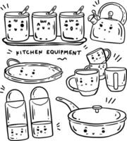 hand drawn cute objects in kitchen and text for templates. vector