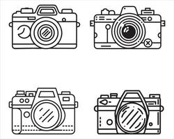 A black and white drawing of a camera Vector illustration