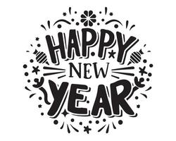 Happy New Year hand lettering text typography vector stock illustration