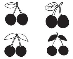 Set of cherry silhouettes vector on white background stock illustration