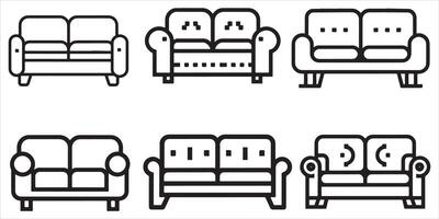 Sofa Set Outline Vector Illustration On White Background