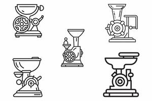 Set Of Meat Grinder Outline Vector Illustration On White Background